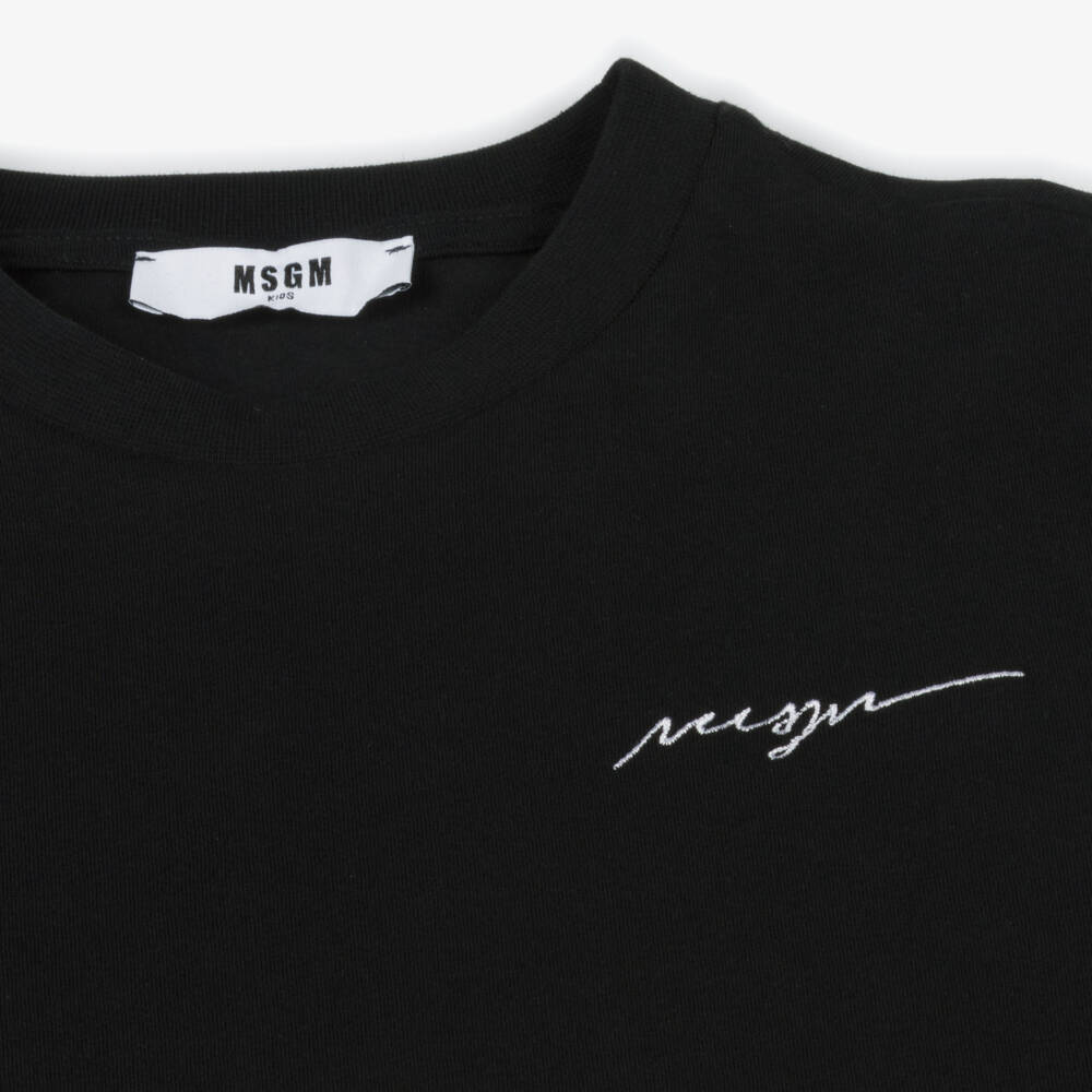 MSGM-تي شيرت كلاسيكي أسود مطرز للأولاد | Childrensalon Outlet