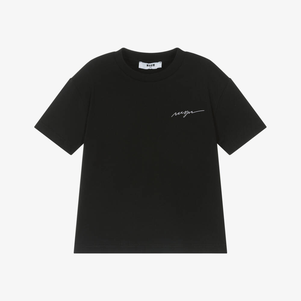 MSGM-Boys Classic Black Embroidered Tee | Childrensalon Outlet