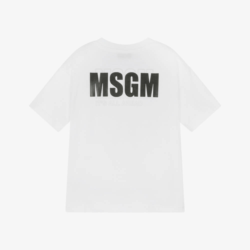 MSGM-Boys Classic White Cotton Tee | Childrensalon Outlet