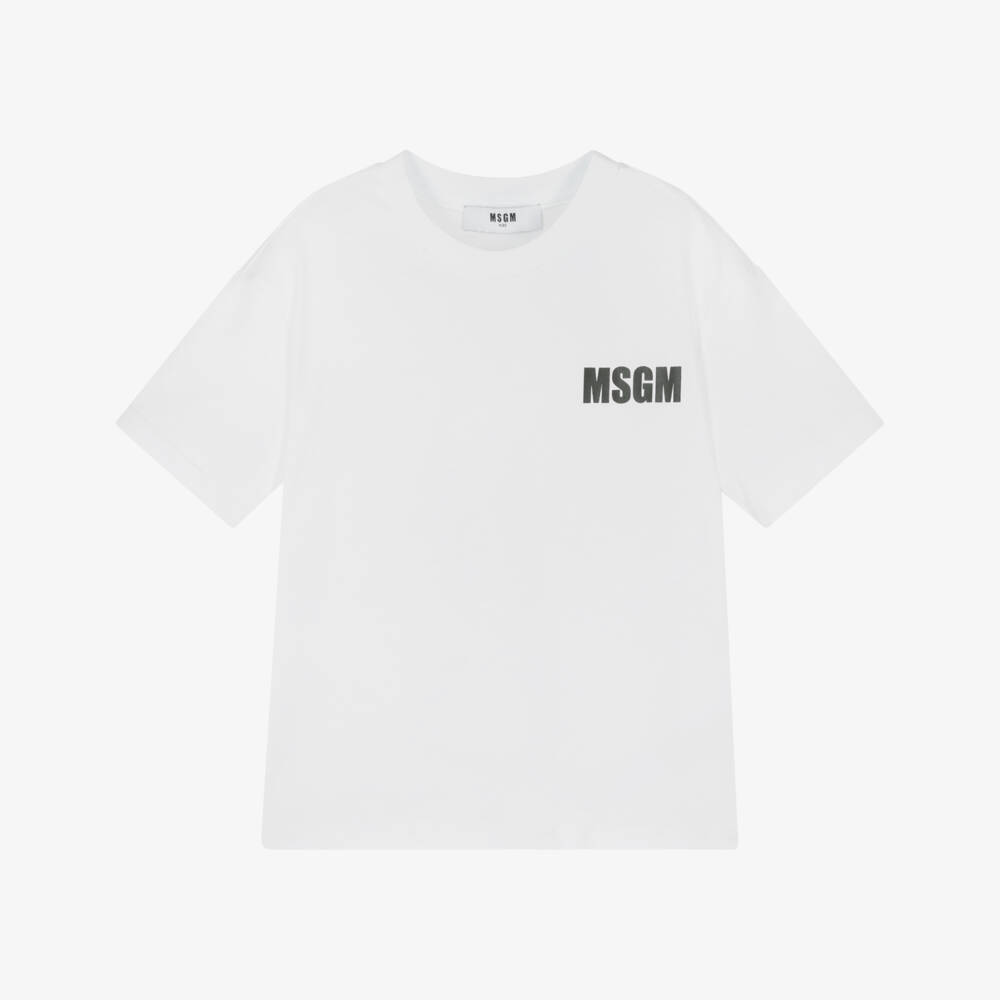 MSGM-Boys Classic White Cotton Tee | Childrensalon Outlet