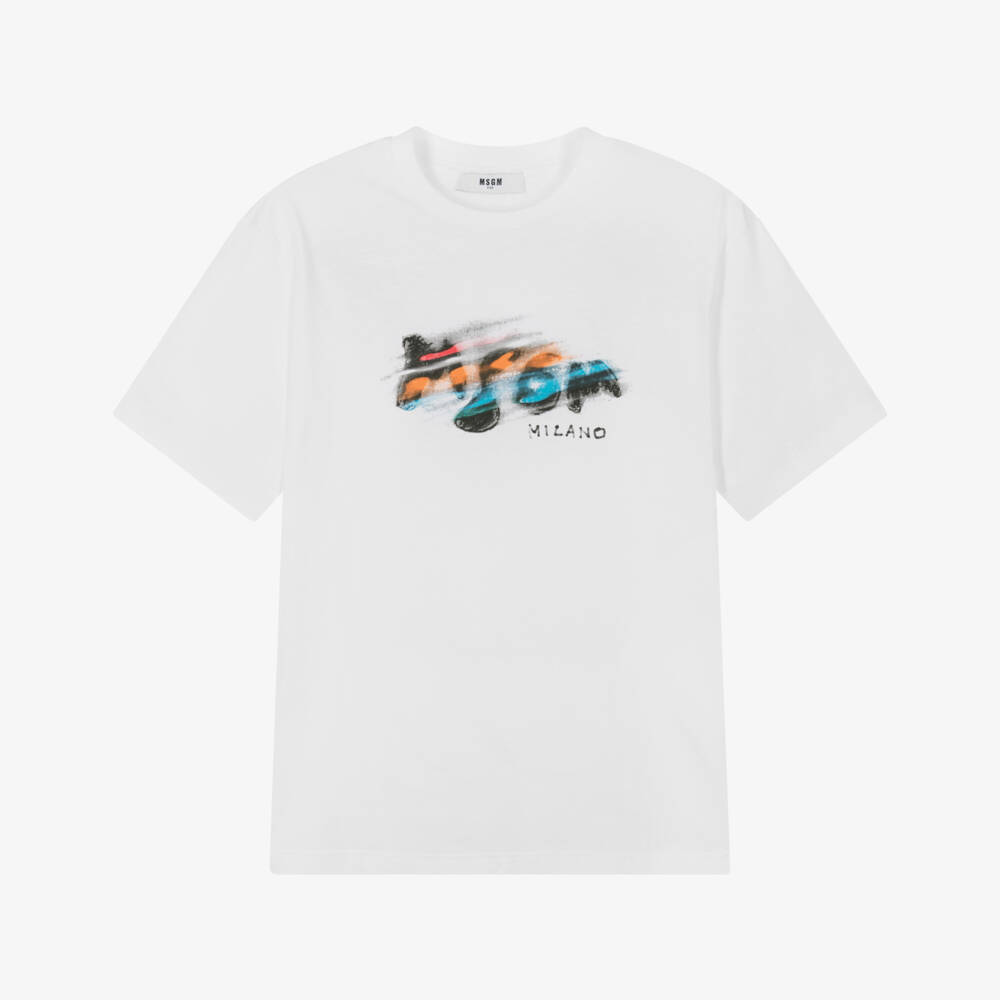 MSGM-Boys Classic White Cotton Tee | Childrensalon Outlet