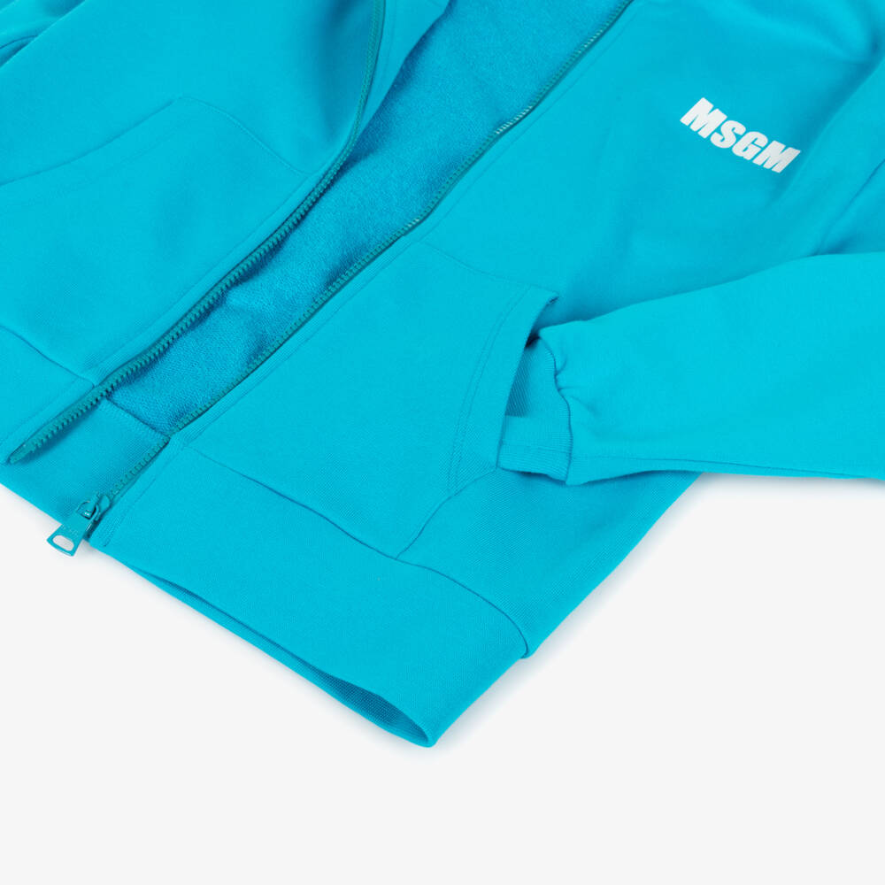 MSGM-Boys Cotton Blue Hooded Jacket | Childrensalon Outlet