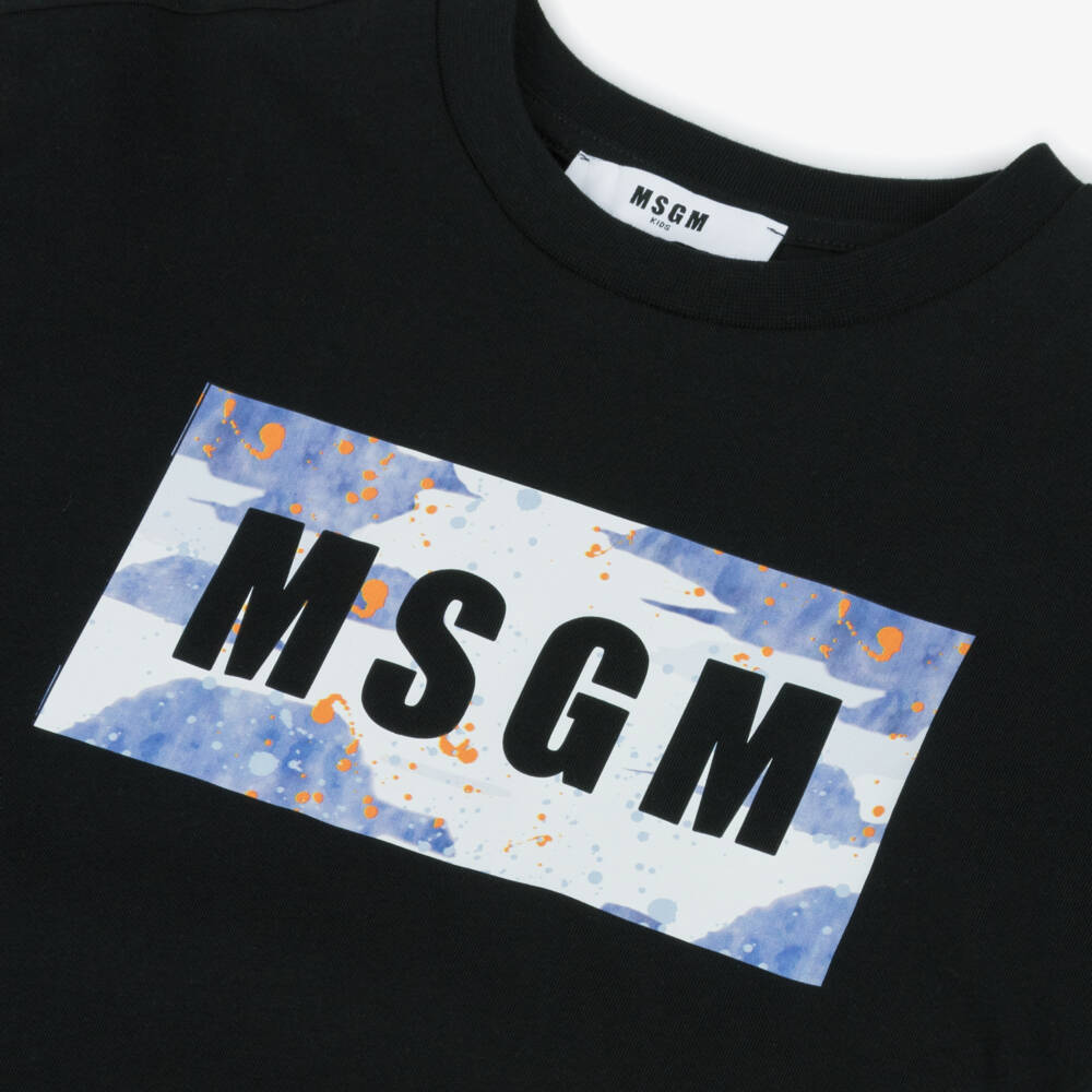 MSGM-Boys Cotton Tee with Black Logo | Childrensalon Outlet