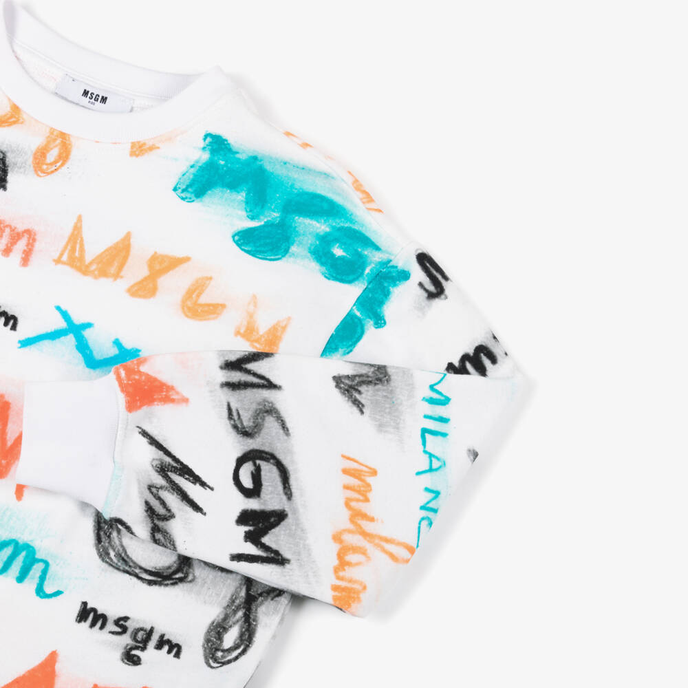 MSGM-Boys Cotton White Logo Sweater | Childrensalon Outlet