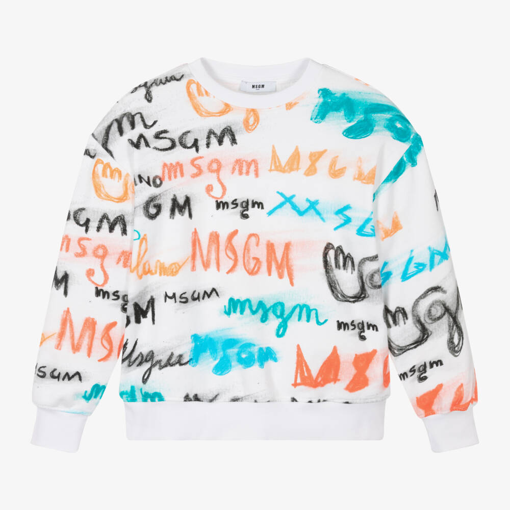 MSGM-Хлопковый белый свитер с логотипом для мальчиков | Childrensalon Outlet
