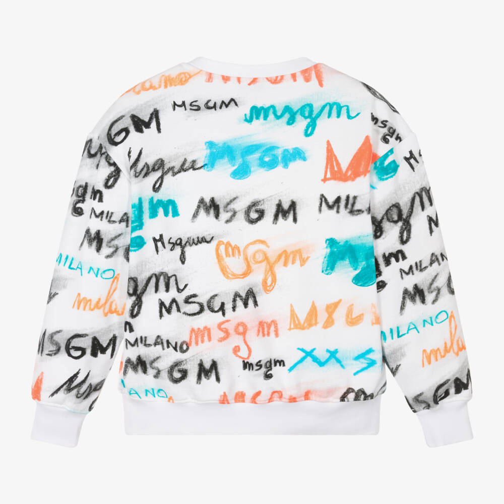 MSGM-Boys Cotton White Logo Sweater | Childrensalon Outlet