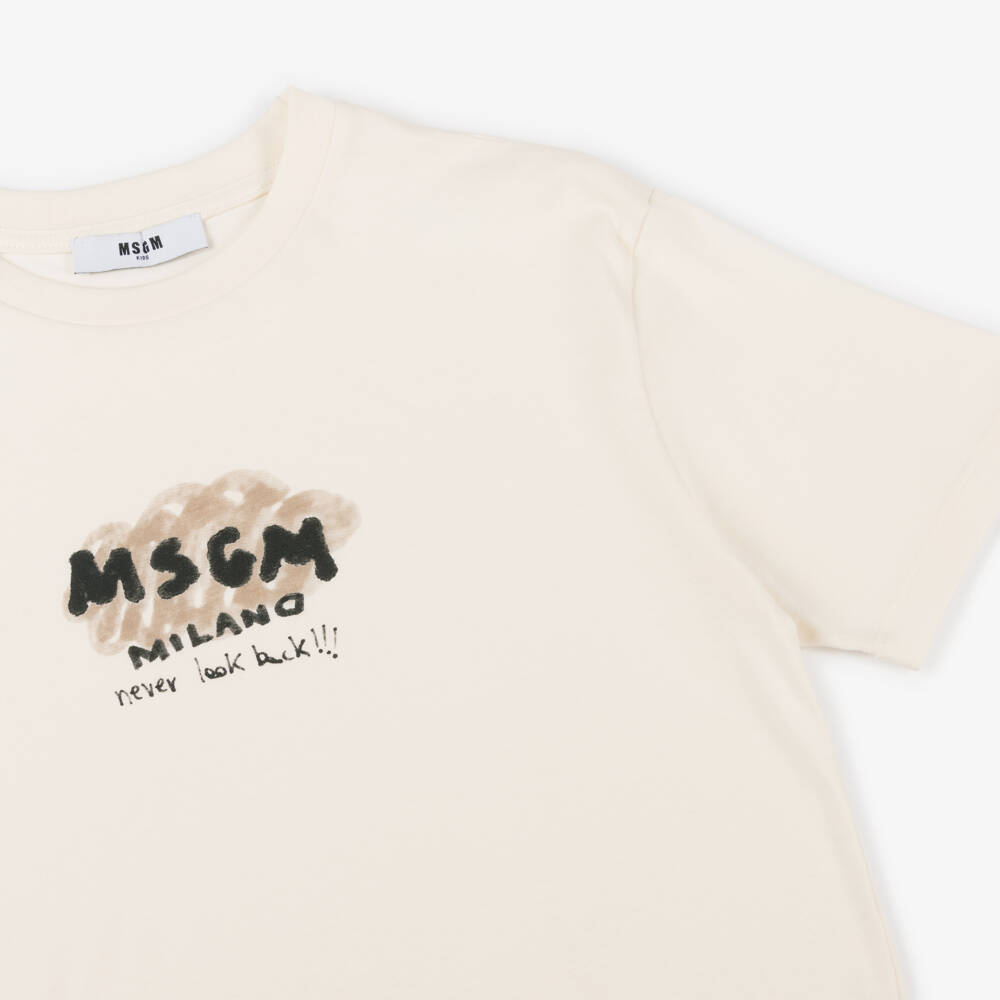 MSGM-Boys Cream Art Tee | Childrensalon Outlet