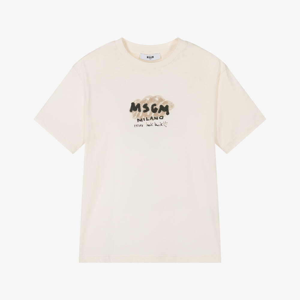 MSGM-Boys Cream Art Tee | Childrensalon Outlet