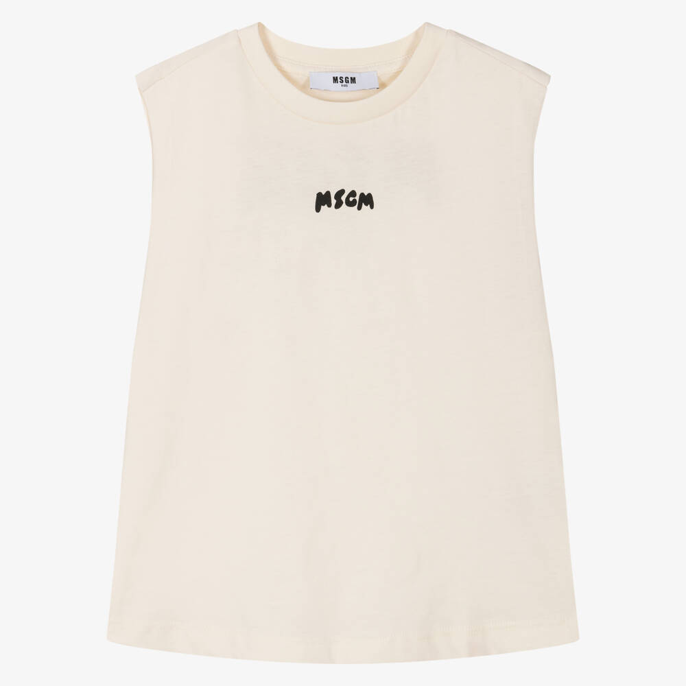 MSGM-Boys Cream Cotton Sleeveless Tee | Childrensalon Outlet