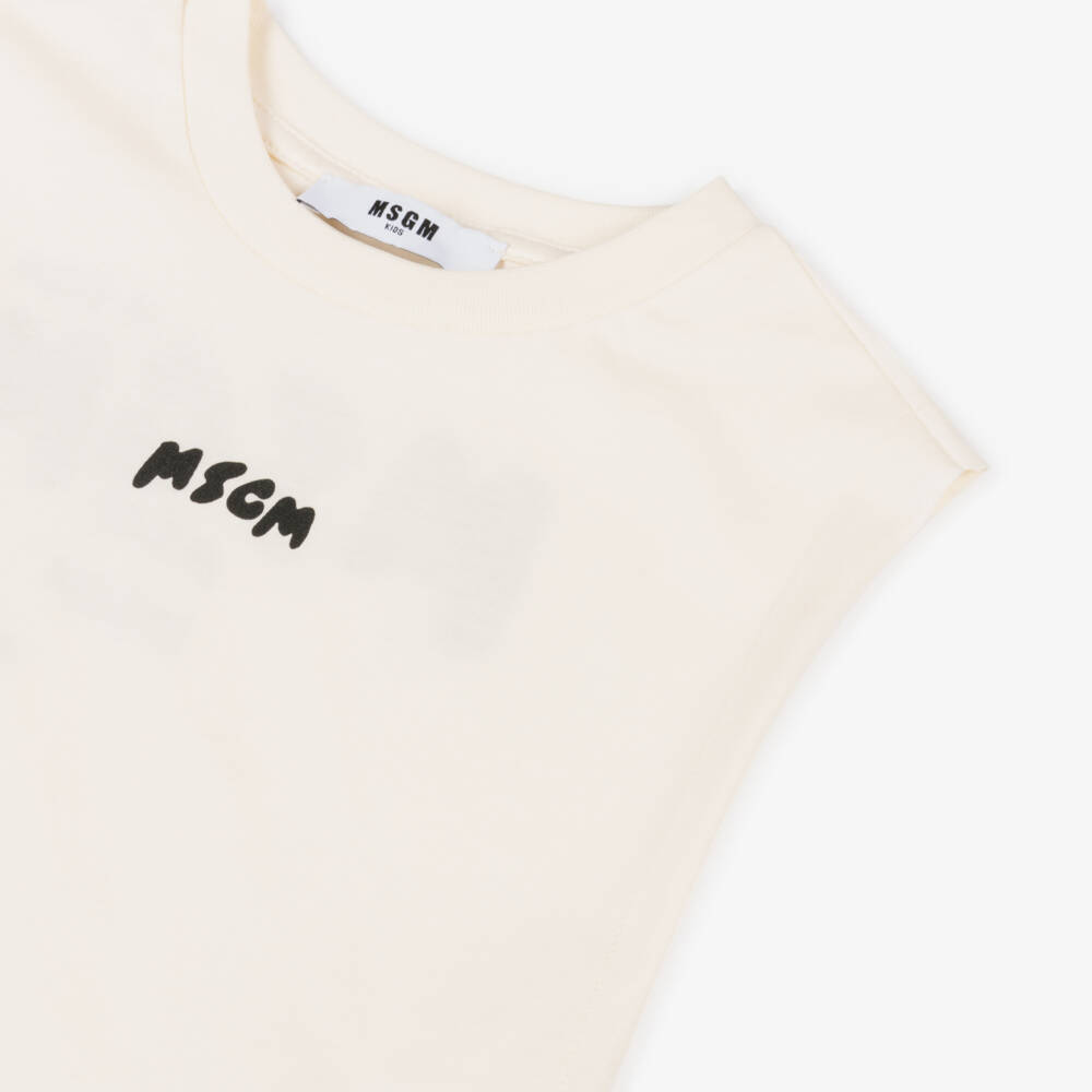 MSGM-Boys Cream Cotton Sleeveless Tee | Childrensalon Outlet