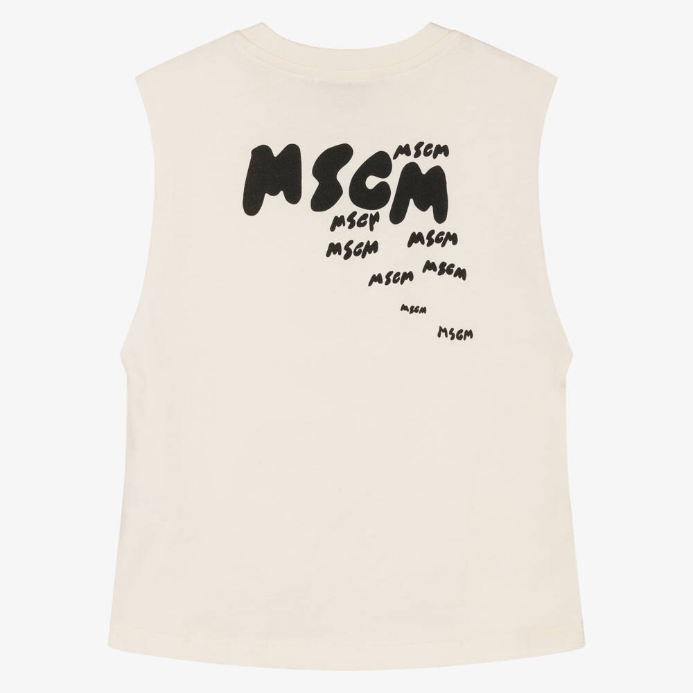 MSGM-Boys Cream Cotton Sleeveless Tee | Childrensalon Outlet