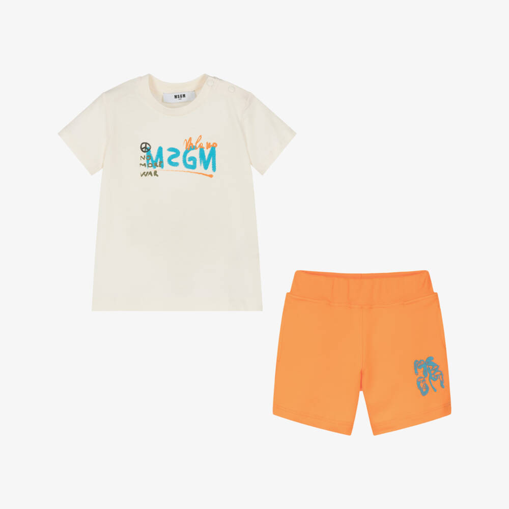 MSGM-Boys Cream & Tangerine Cotton Ensemble | Childrensalon Outlet