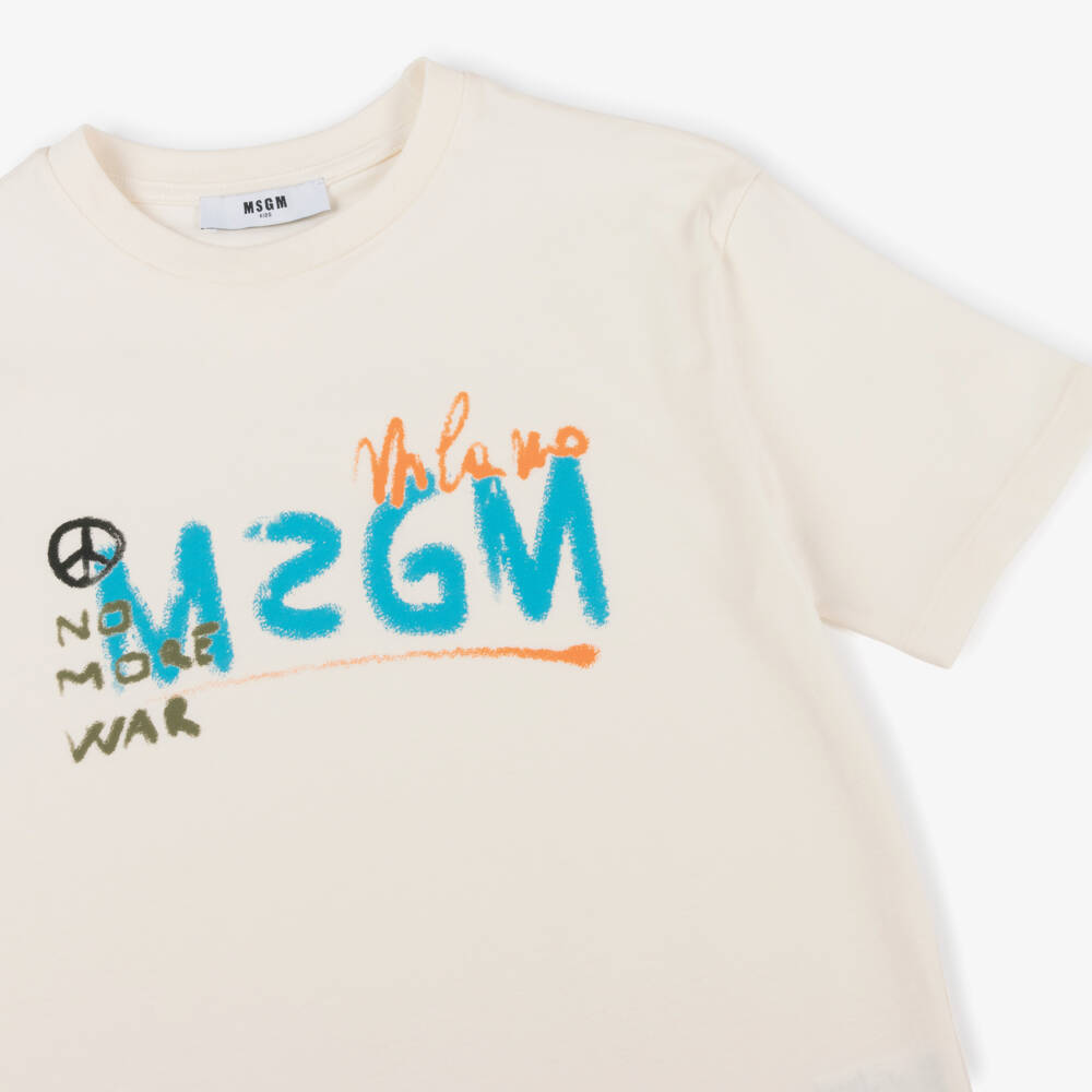 MSGM-Boys Creamy Graphic Tee | Childrensalon Outlet