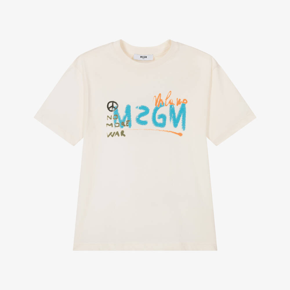 MSGM-Boys Creamy Graphic Tee | Childrensalon Outlet
