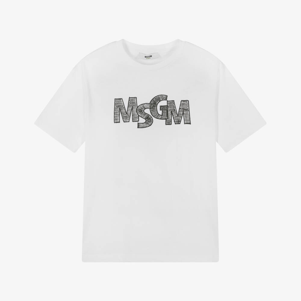 MSGM-Boys Crisp Cotton Tee in White | Childrensalon Outlet