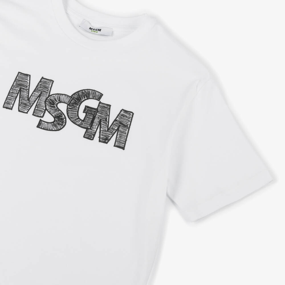 MSGM-Boys Crisp Cotton Tee in White | Childrensalon Outlet