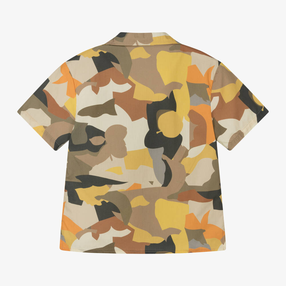 MSGM-قميص أولاد بألوان ترابية ونقشة كامو بأزرار | Childrensalon Outlet