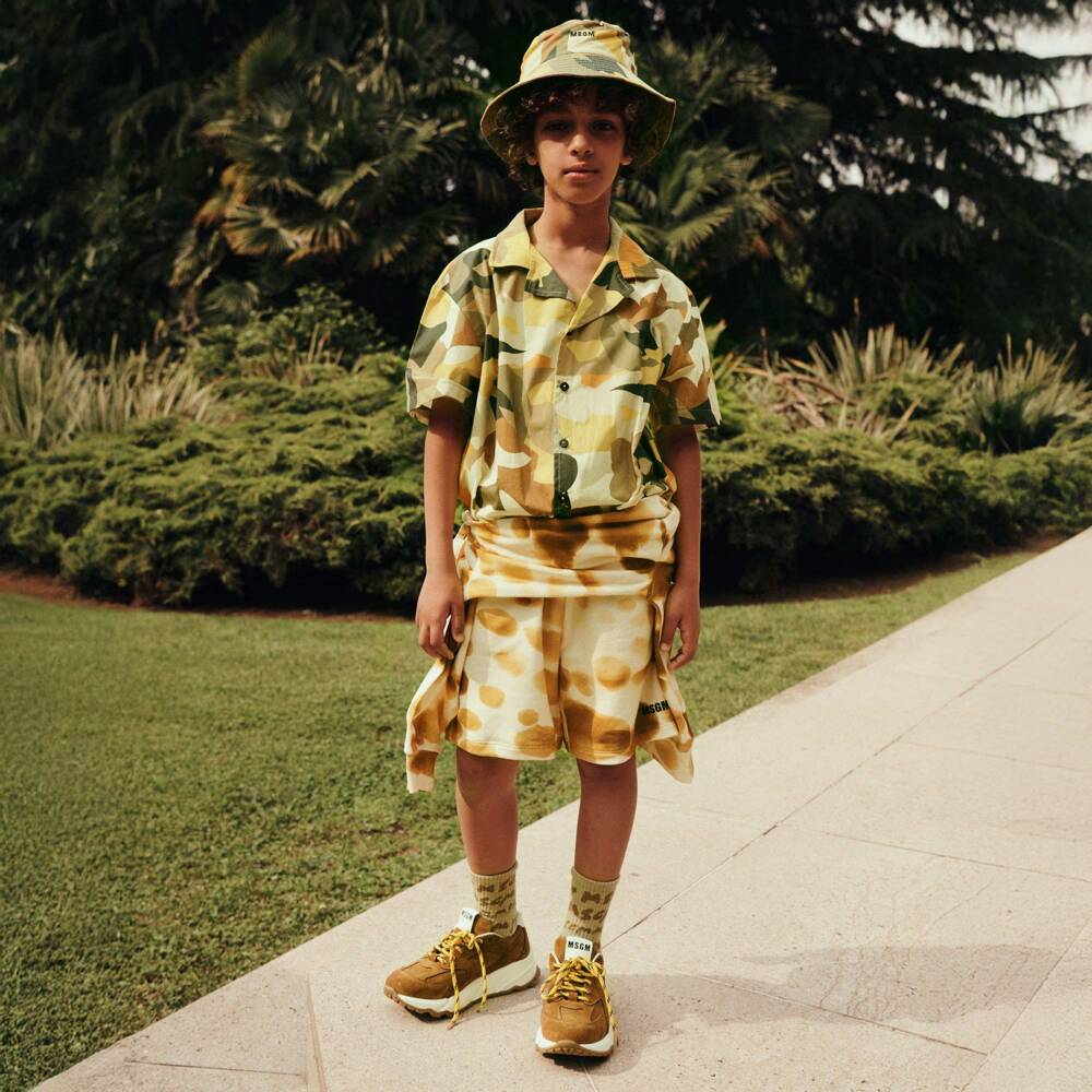 MSGM-قميص أولاد بألوان ترابية ونقشة كامو بأزرار | Childrensalon Outlet