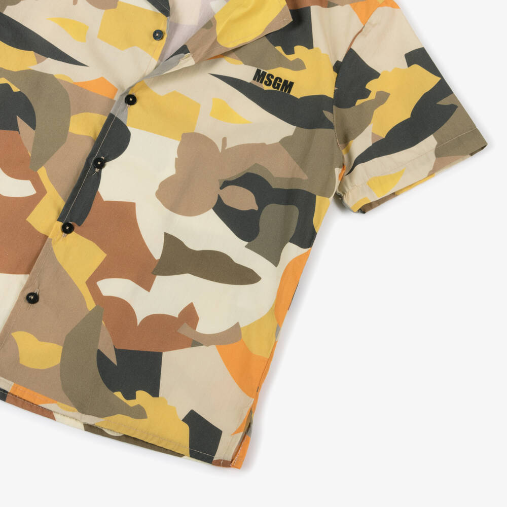 MSGM-قميص أولاد بألوان ترابية ونقشة كامو بأزرار | Childrensalon Outlet