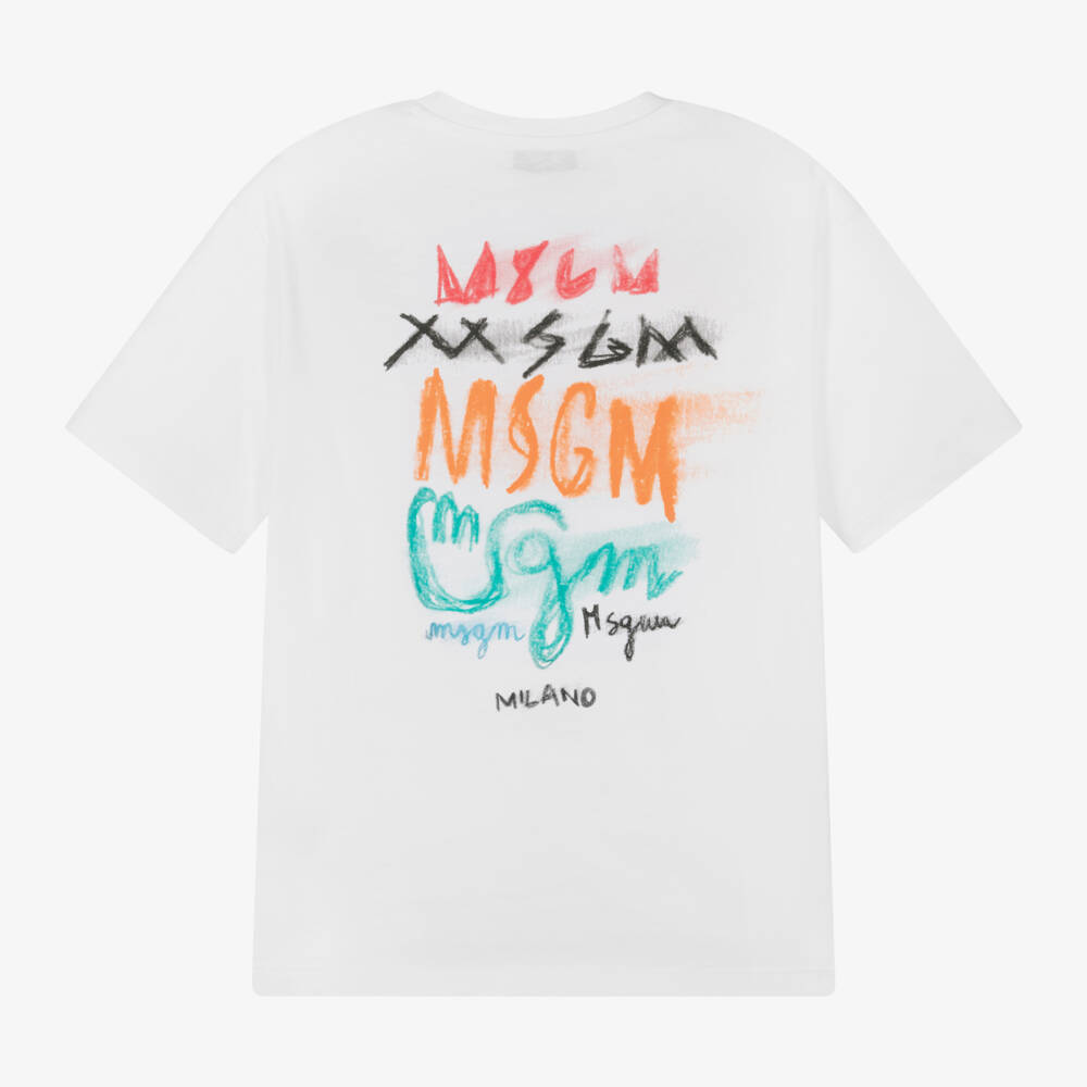 MSGM-Футболка с графикой свежего белого цвета для мальчиков | Childrensalon Outlet