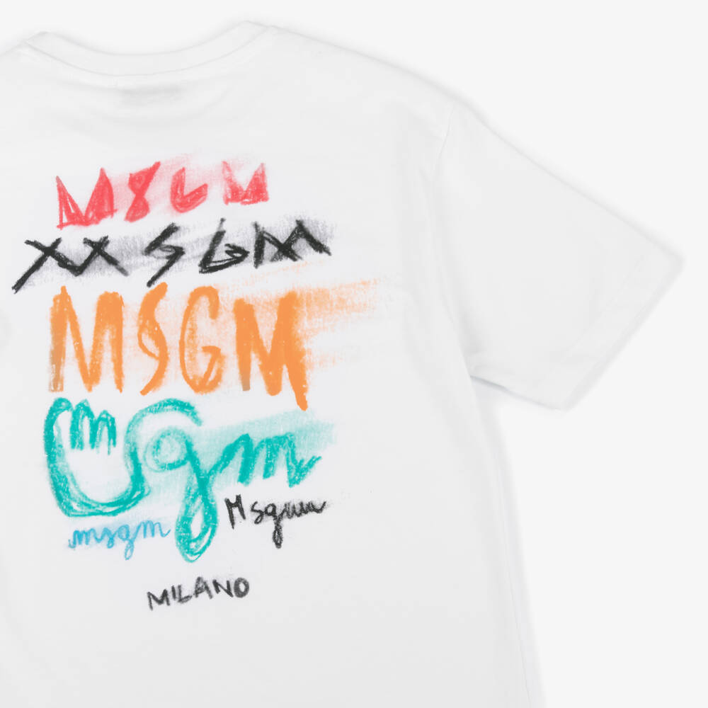 MSGM-Футболка с графикой свежего белого цвета для мальчиков | Childrensalon Outlet