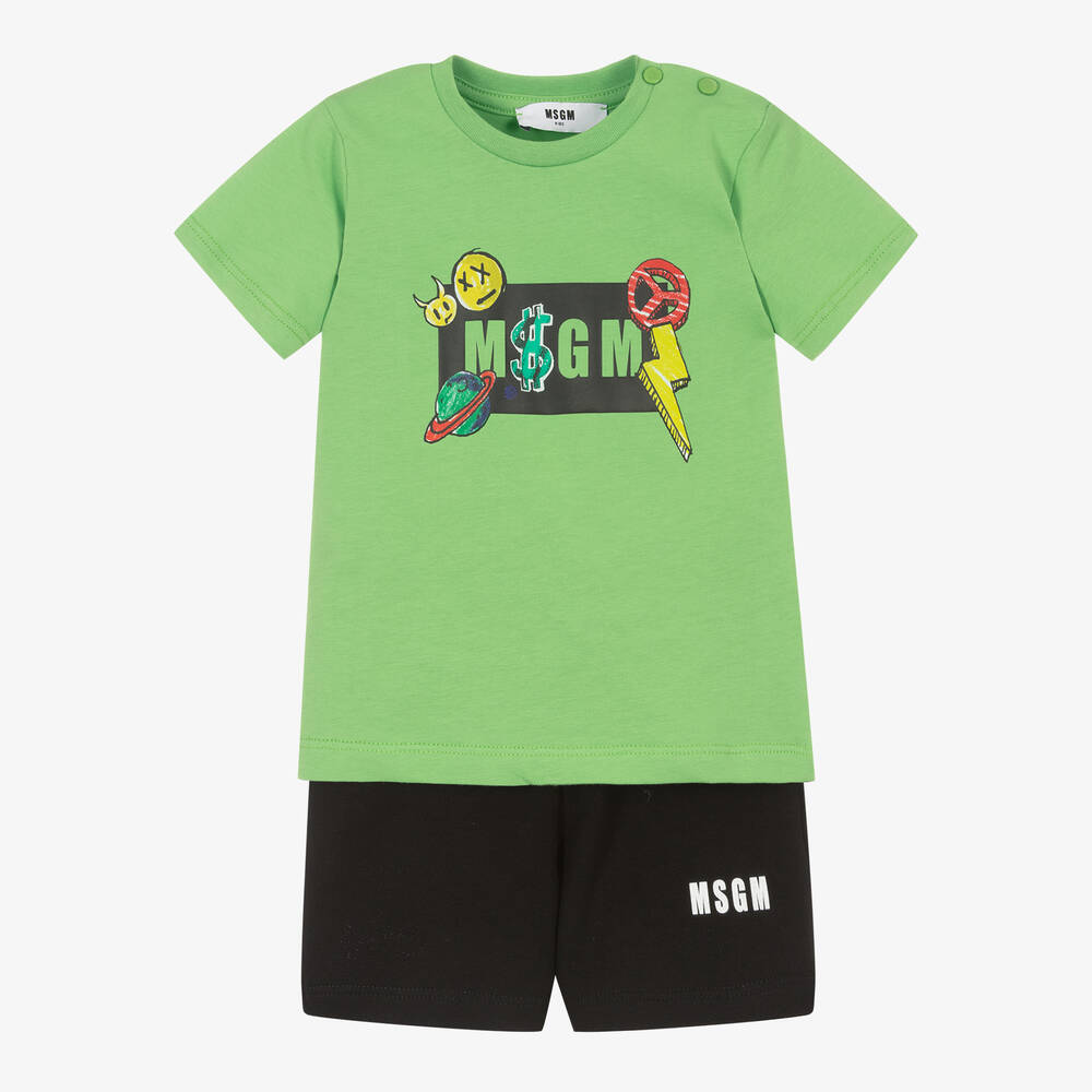 MSGM - Boys Green & Black Cotton Shorts Set | Childrensalon