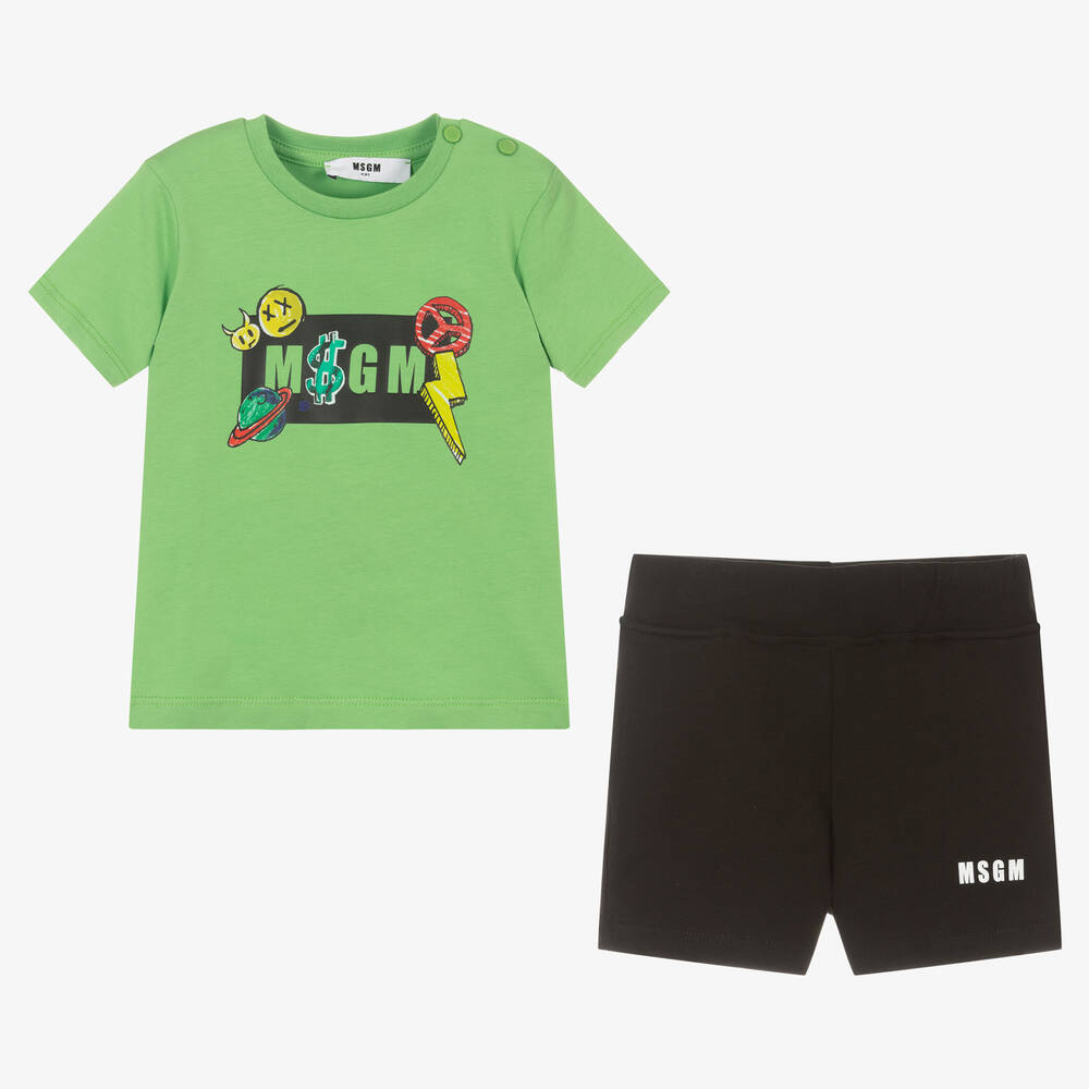 MSGM-Зеленая футболка и черные шорты | Childrensalon Outlet