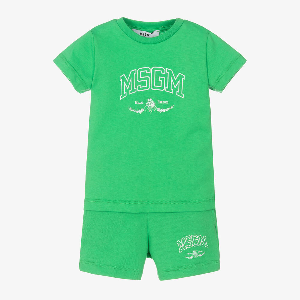 MSGM-Зеленая футболка и шорты из хлопка для мальчиков | Childrensalon Outlet