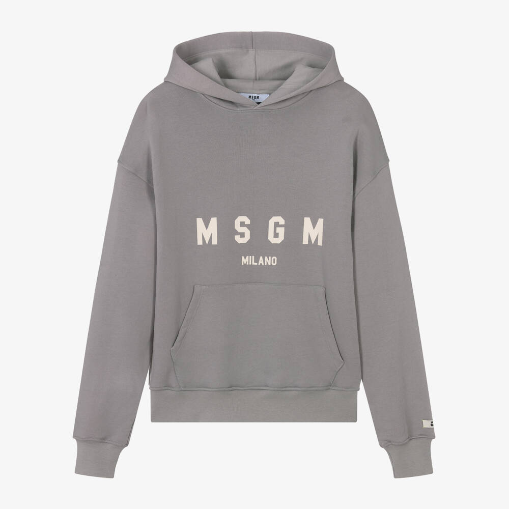 MSGM-Boys Grey Cotton Logo Hoodie | Childrensalon Outlet
