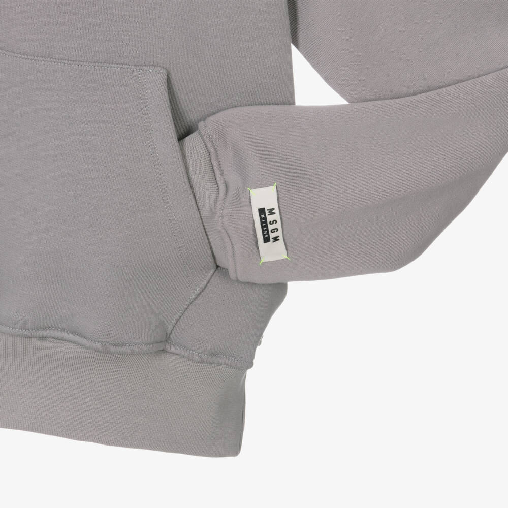 MSGM-Boys Grey Cotton Logo Hoodie | Childrensalon Outlet