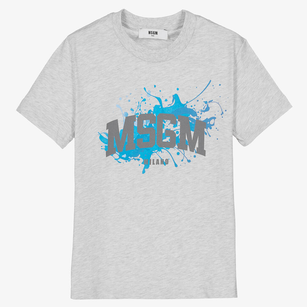 MSGM - Boys Grey Logo Cotton T-Shirt | Childrensalon