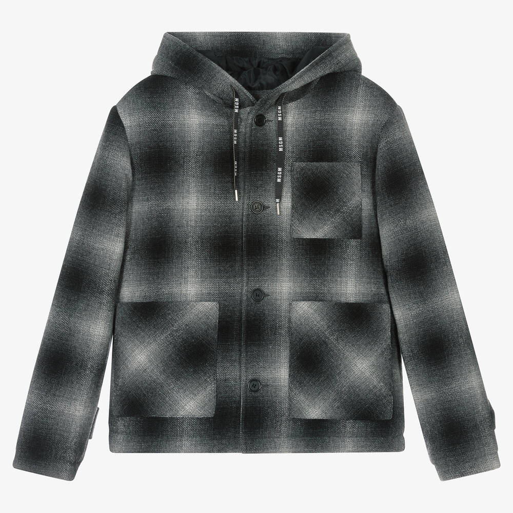 MSGM-Boys Grey & White Check Jacket | Childrensalon Outlet