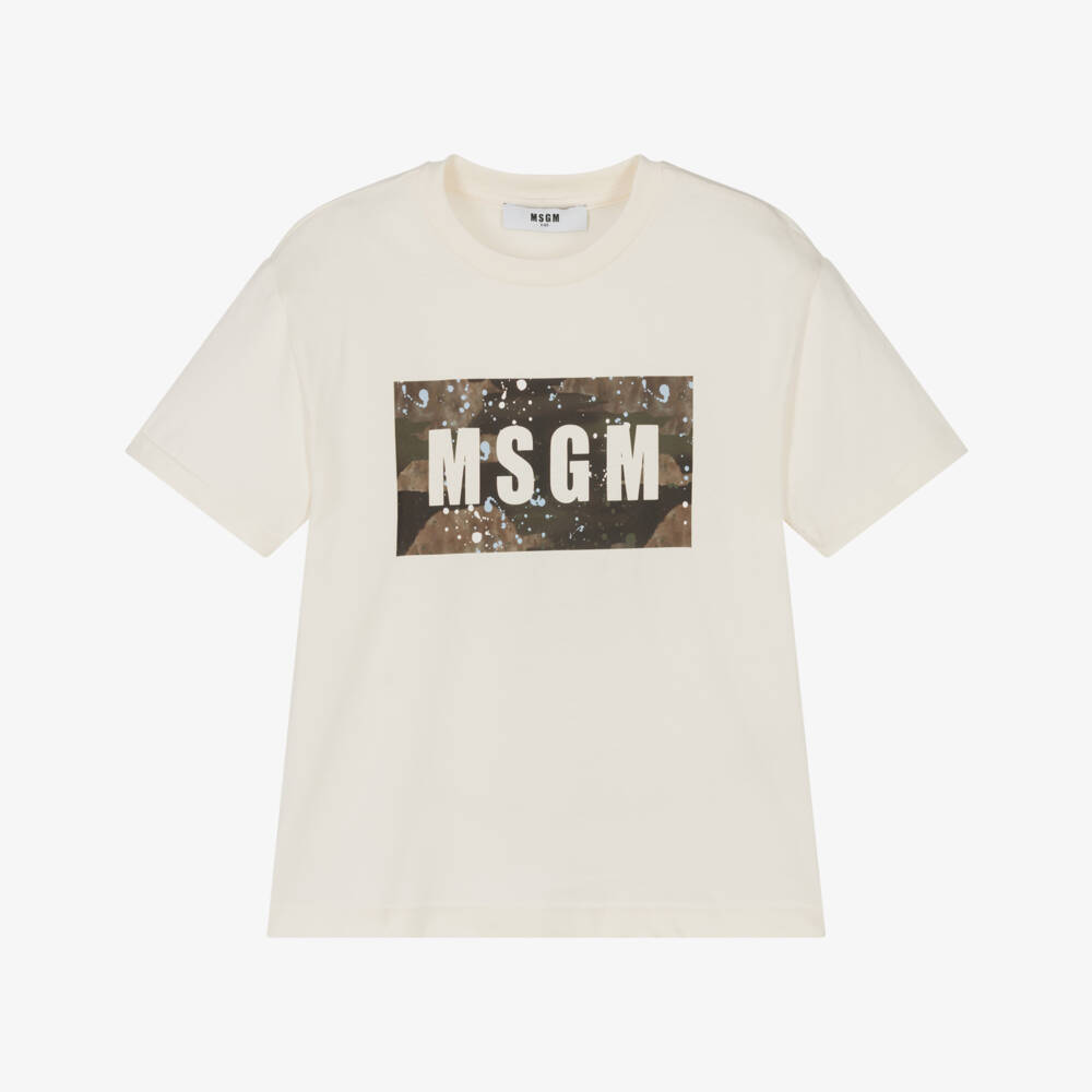 MSGM-Boys Ivory Cotton Graphic Tee | Childrensalon Outlet