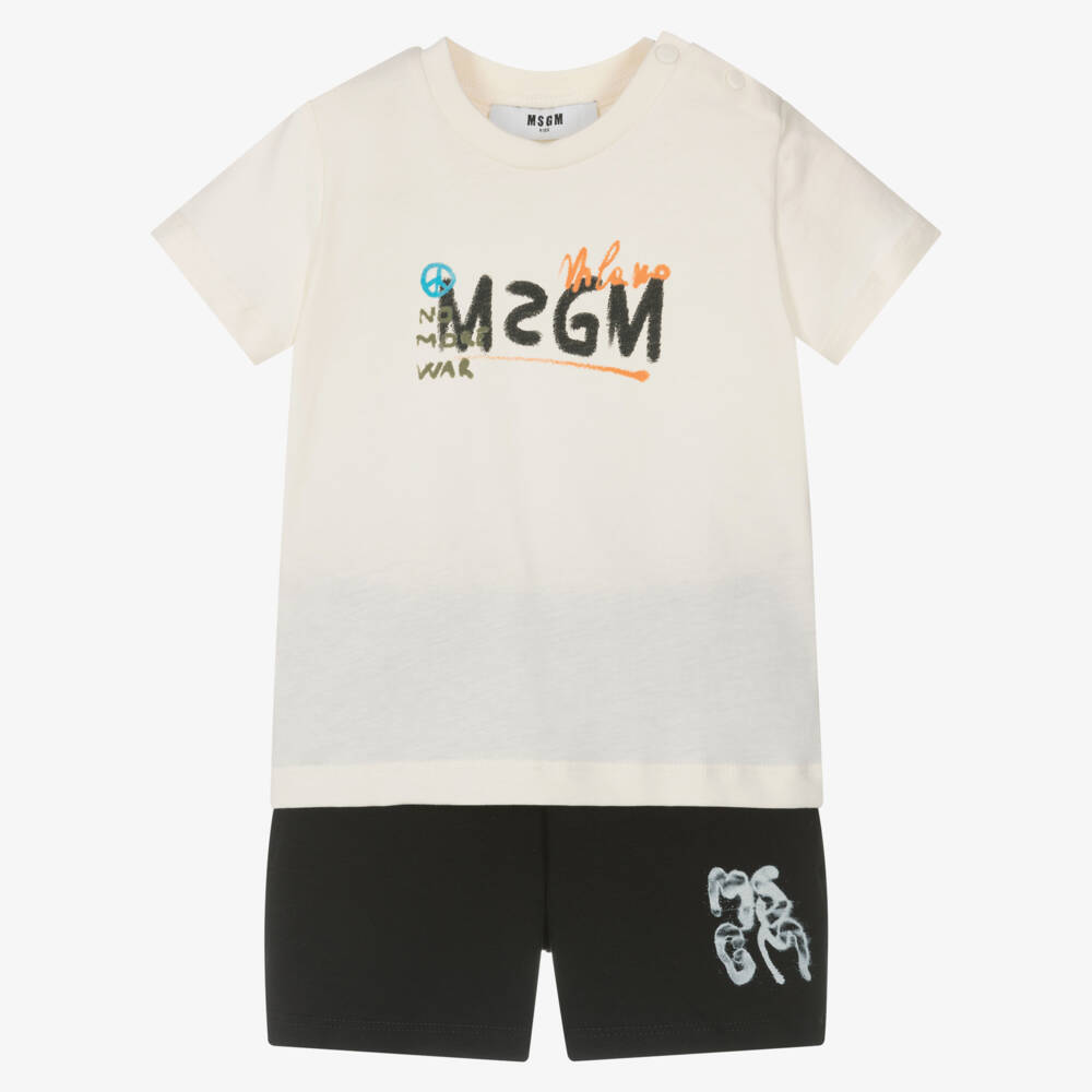 MSGM-طقم قطن عاجي وأسود للأولاد | Childrensalon Outlet