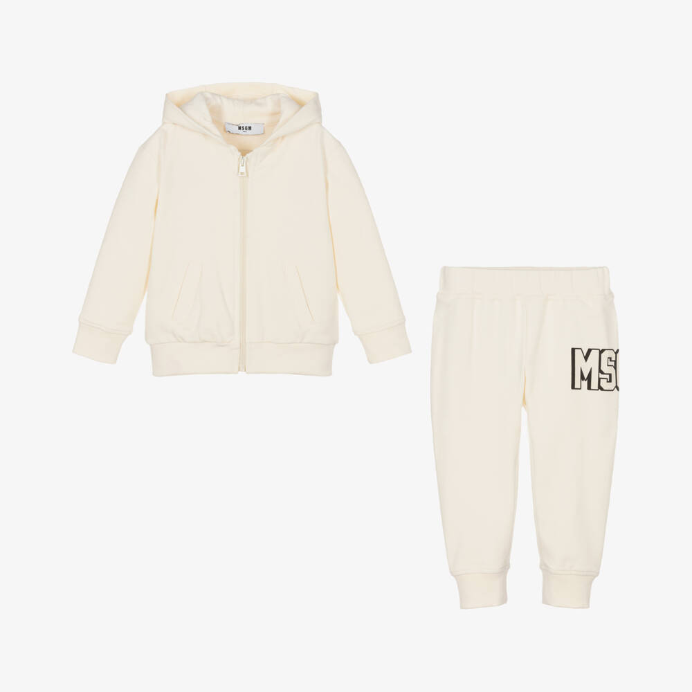 MSGM-Boys Ivory Hooded Tracksuit | Childrensalon Outlet