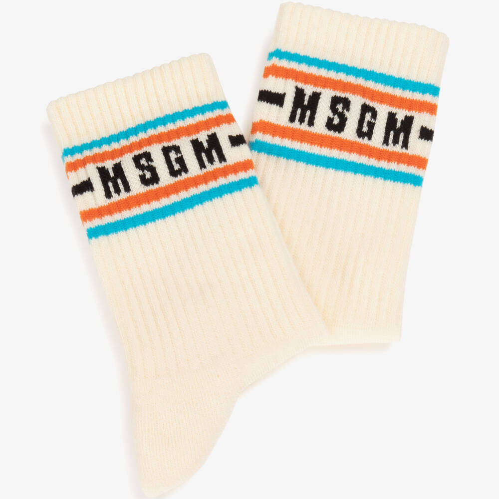 MSGM-Boys Ivory Knit Ankle Socks | Childrensalon Outlet