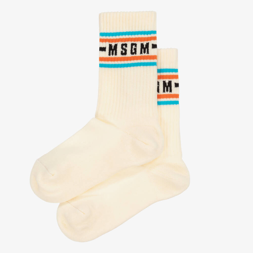 MSGM-Boys Ivory Knit Ankle Socks | Childrensalon Outlet