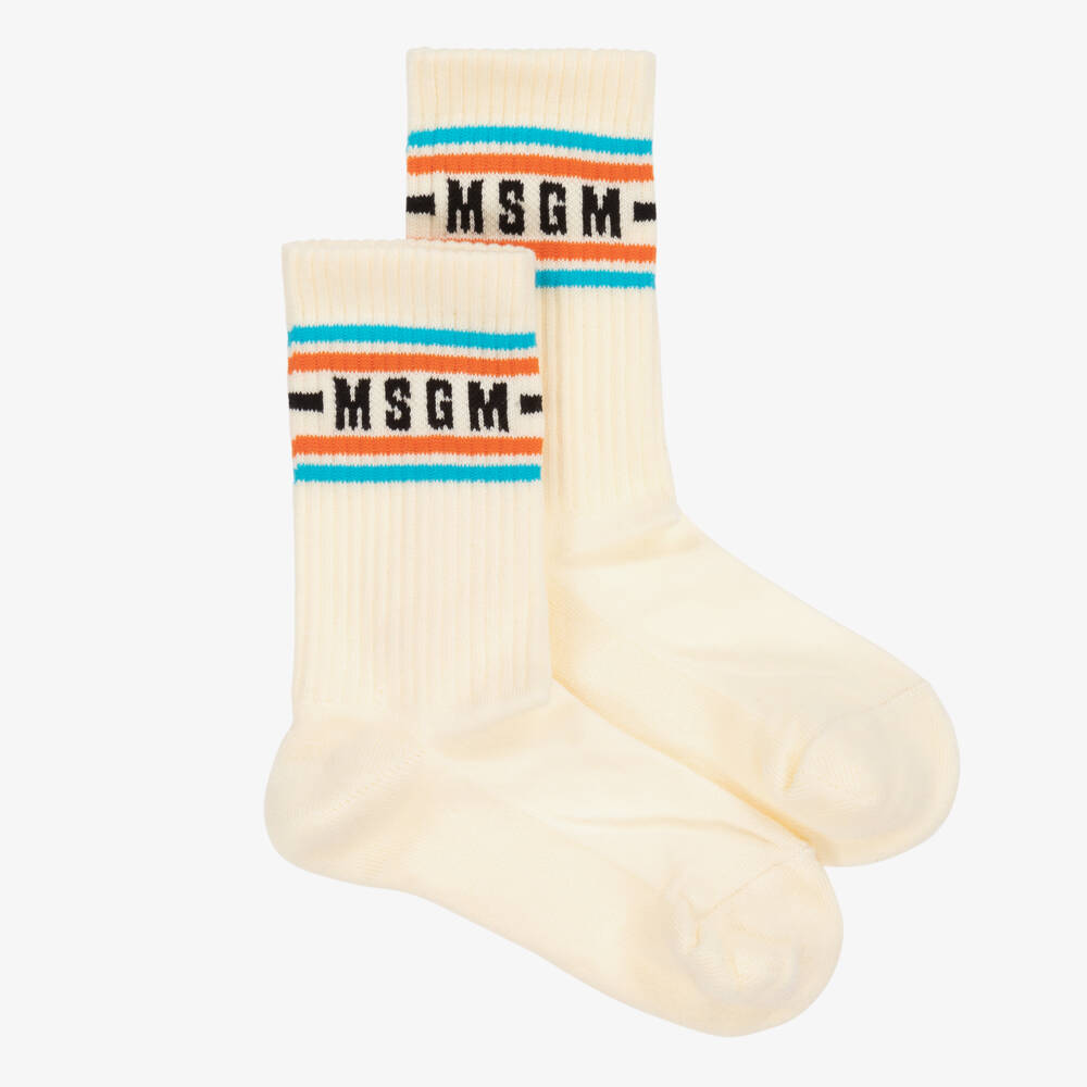 MSGM-Boys Ivory Knit Ankle Socks | Childrensalon Outlet