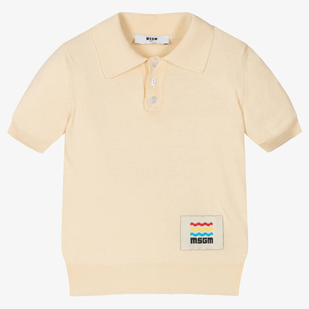 MSGM - Boys Ivory Knitted Polo Shirt | Childrensalon
