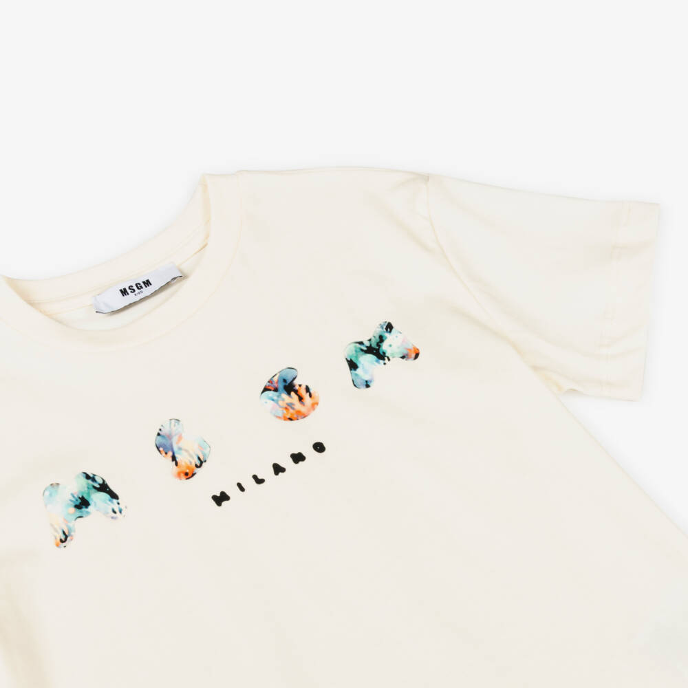 MSGM-Boys Ivory Logo Cotton Tee | Childrensalon Outlet