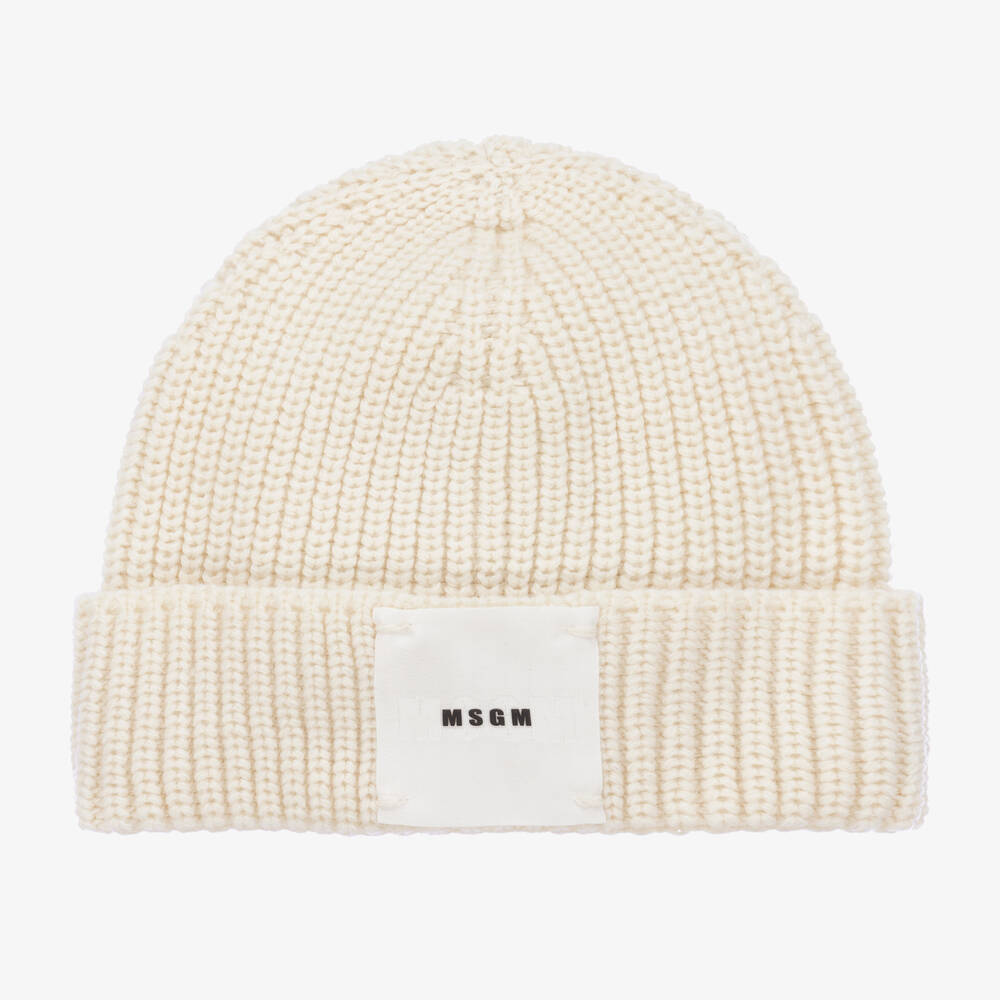 MSGM - Boys Ivory Wool Beanie Hat | Childrensalon