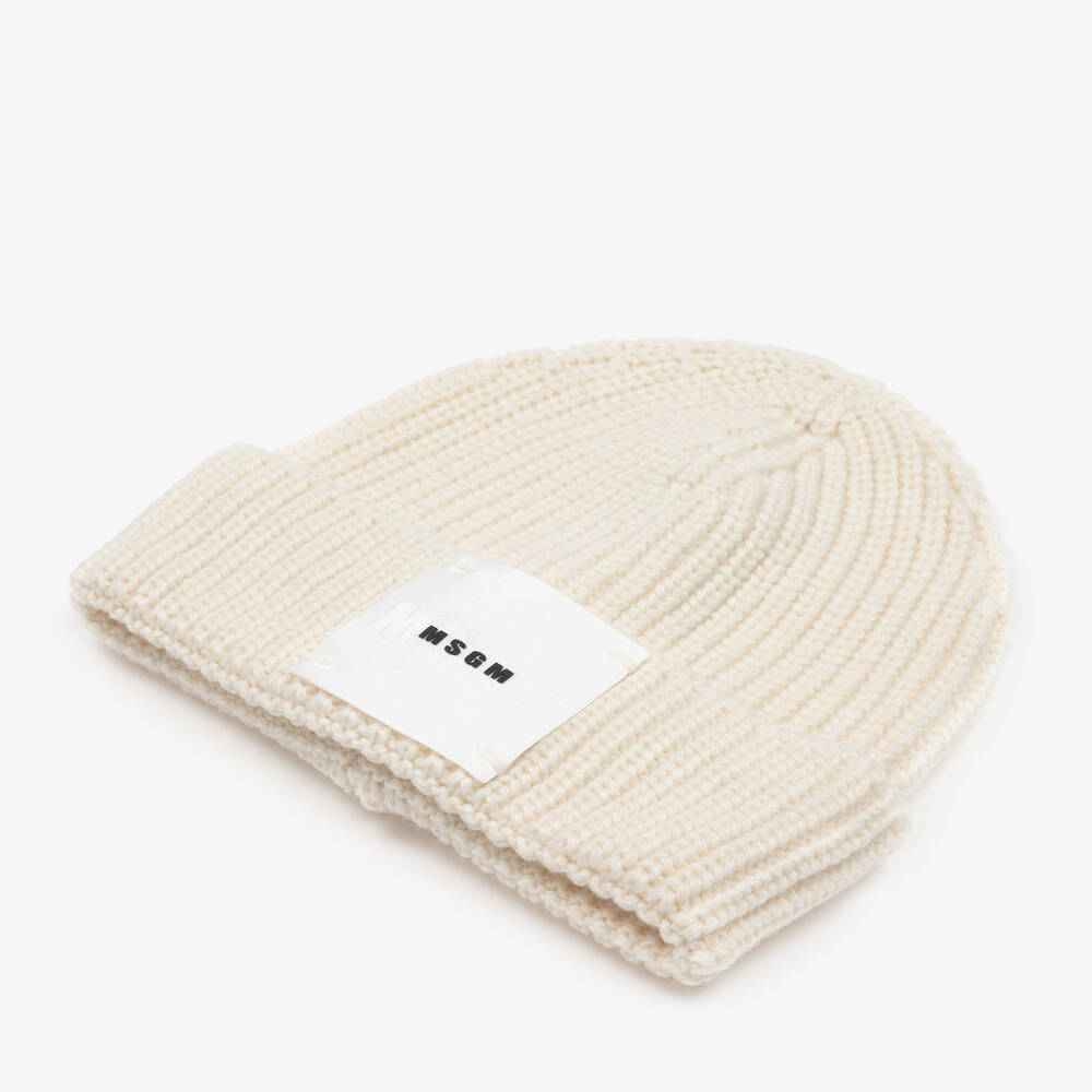 MSGM-Boys Ivory Wool Beanie Hat | Childrensalon Outlet