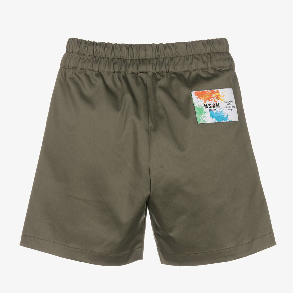 【送料&関税込】MSGM Cotton Shorts MSGM - Boys Khaki Green Cotton Shorts | Childrensalon Outlet
