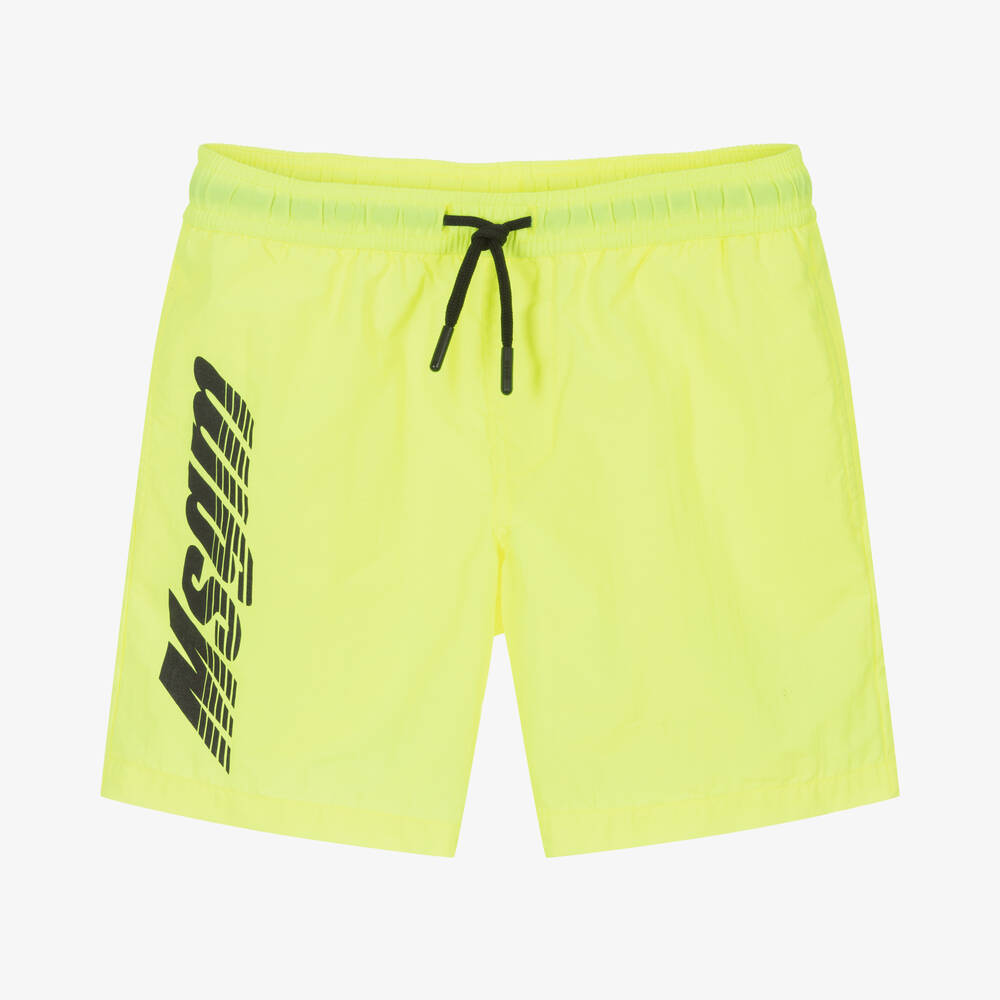 MSGM - Boys Neon Yellow Logo Swim Shorts | Childrensalon Outlet