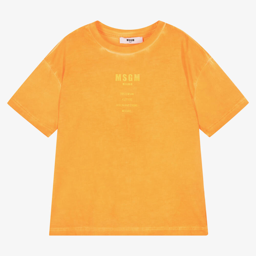 MSGM - Boys Orange Cotton Logo T-Shirt | Childrensalon