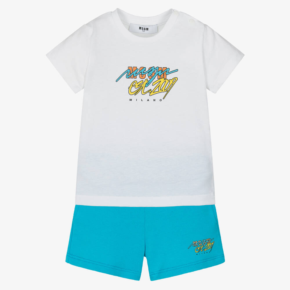 MSGM-طقم أولاد ناعم من القطن الأزرق والأبيض | Childrensalon Outlet