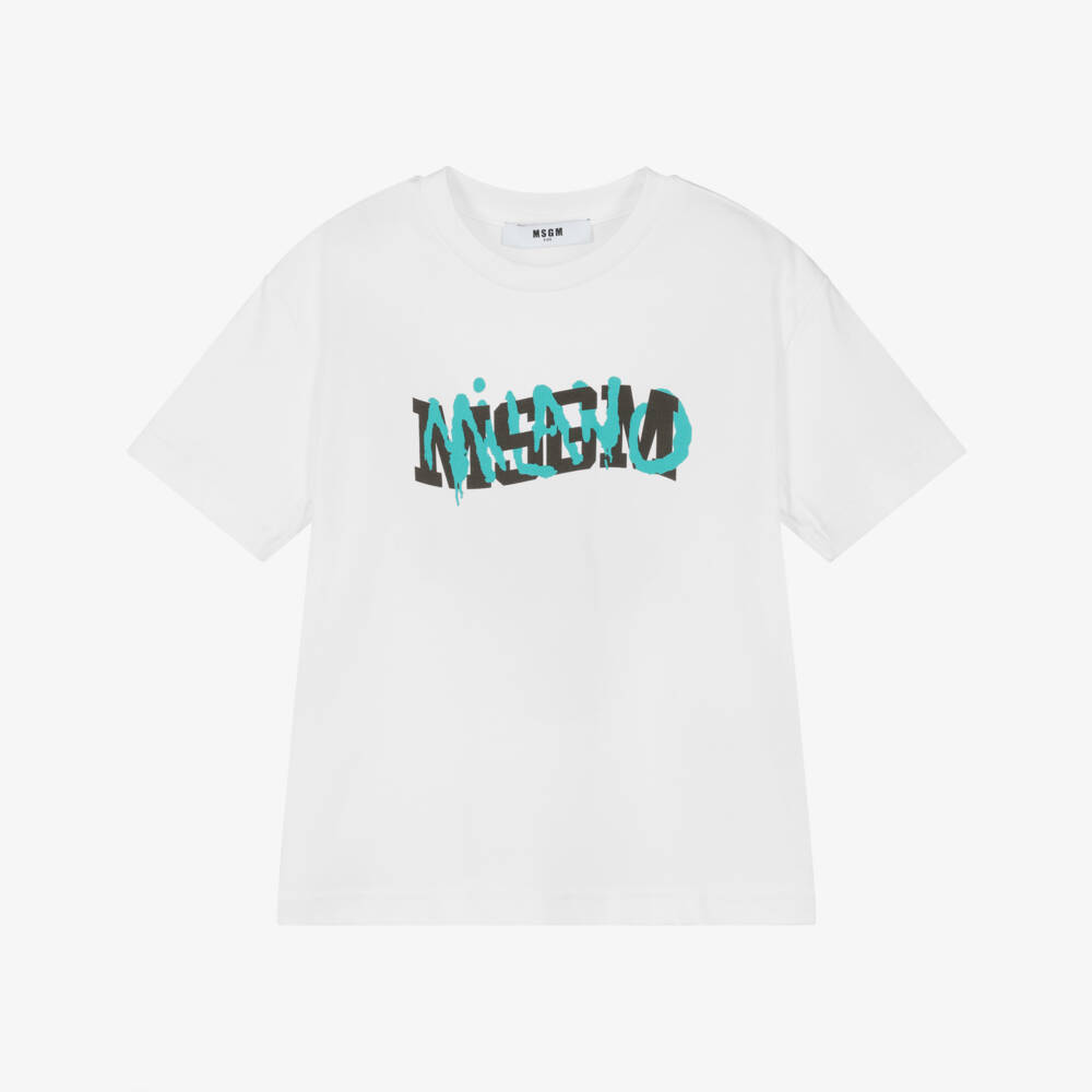 MSGM-تيشيرت جيرسي ناعم أبيض للأولاد | Childrensalon Outlet