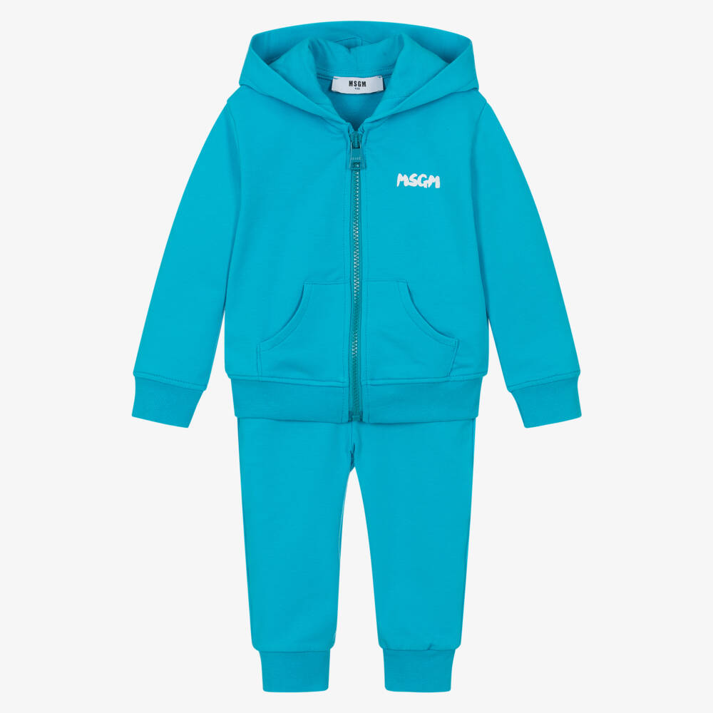 MSGM-Boys Turquoise Hooded Jersey Set | Childrensalon Outlet