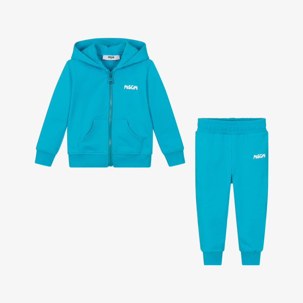 MSGM-Boys Turquoise Hooded Jersey Set | Childrensalon Outlet