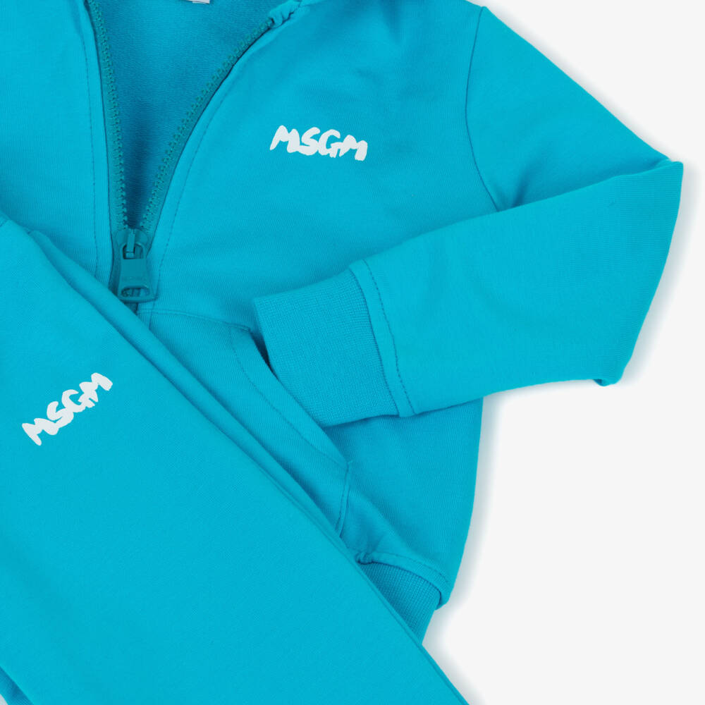 MSGM-Boys Turquoise Hooded Jersey Set | Childrensalon Outlet